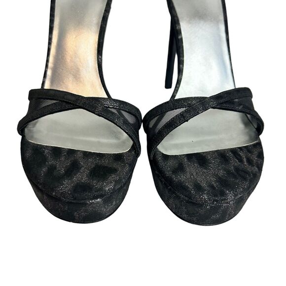 STUART WEITZMAN Heels Womens 8.5M Black Platform Ankle Strap Glitter Tizyou - Picture 5 of 12